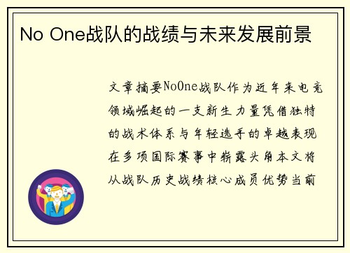 No One战队的战绩与未来发展前景