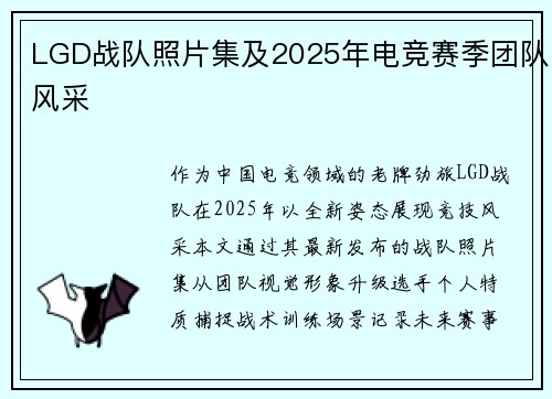 LGD战队照片集及2025年电竞赛季团队风采