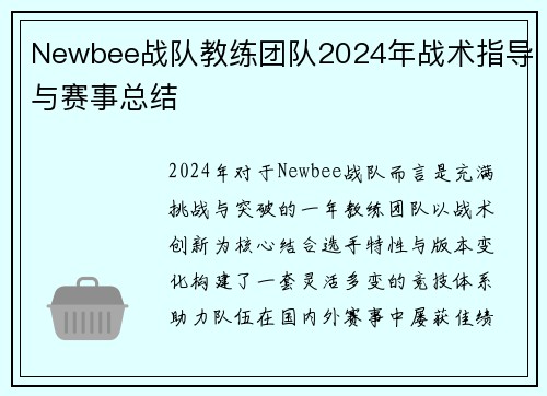 Newbee战队教练团队2024年战术指导与赛事总结