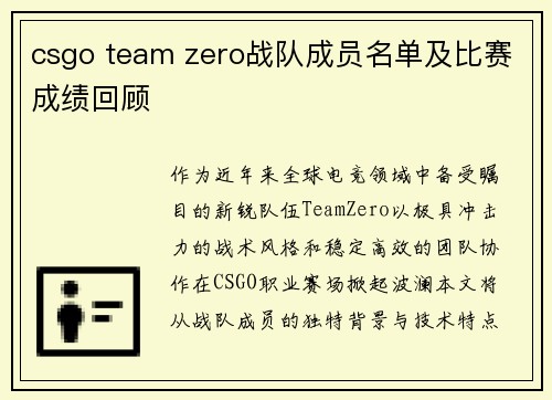 csgo team zero战队成员名单及比赛成绩回顾
